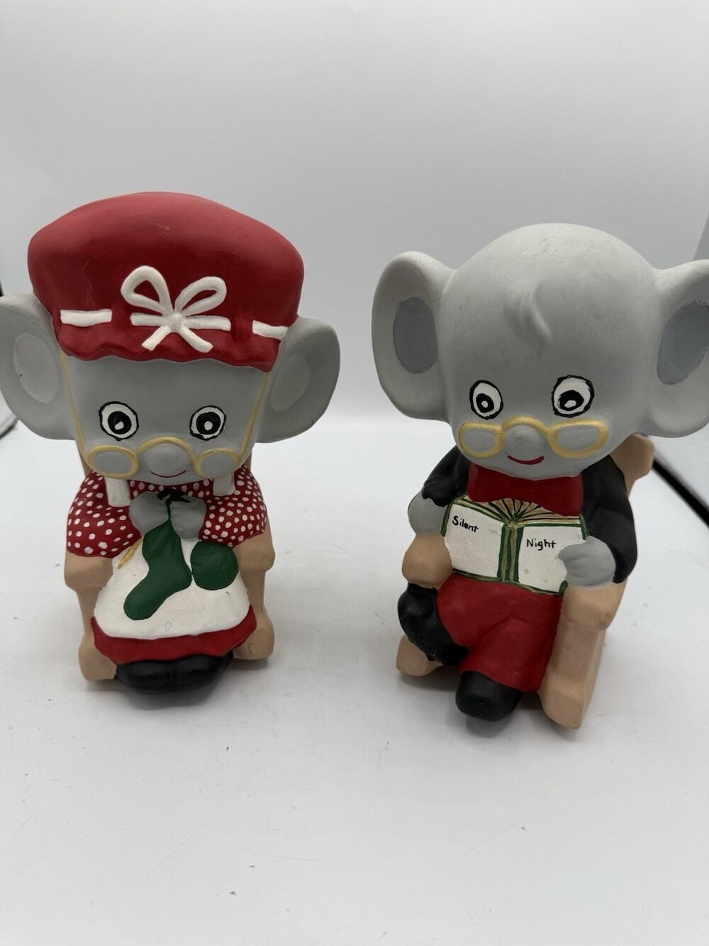 Vintage 1988 Christmas Mice Figurines Grandma Grandpa Ceramic Holiday Decor
